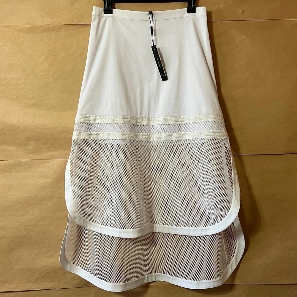 Robert Rodriguez | NWT Kuba Embroidered Midi Skirt Tiered Mesh White Size 10